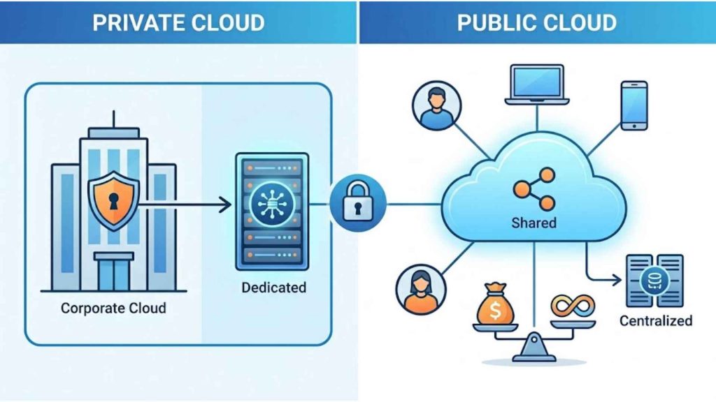 summary between between private cloud vs public cloud