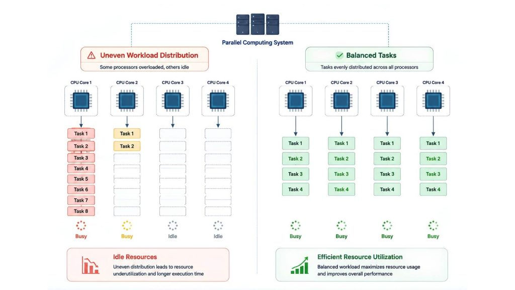 Impact of load balancing on resource utilization in parallel computing systems