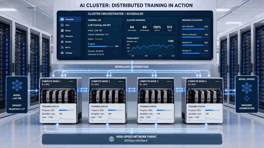 Slurm coordinates distributed AI training across multiple GPU nodes