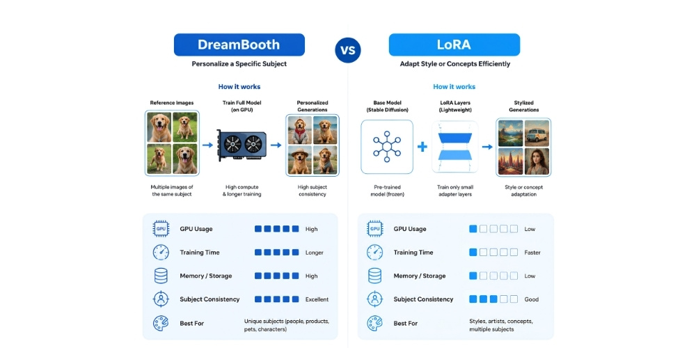 Comparison of DreamBooth and LoRA for Stable Diffusion fine-tuning