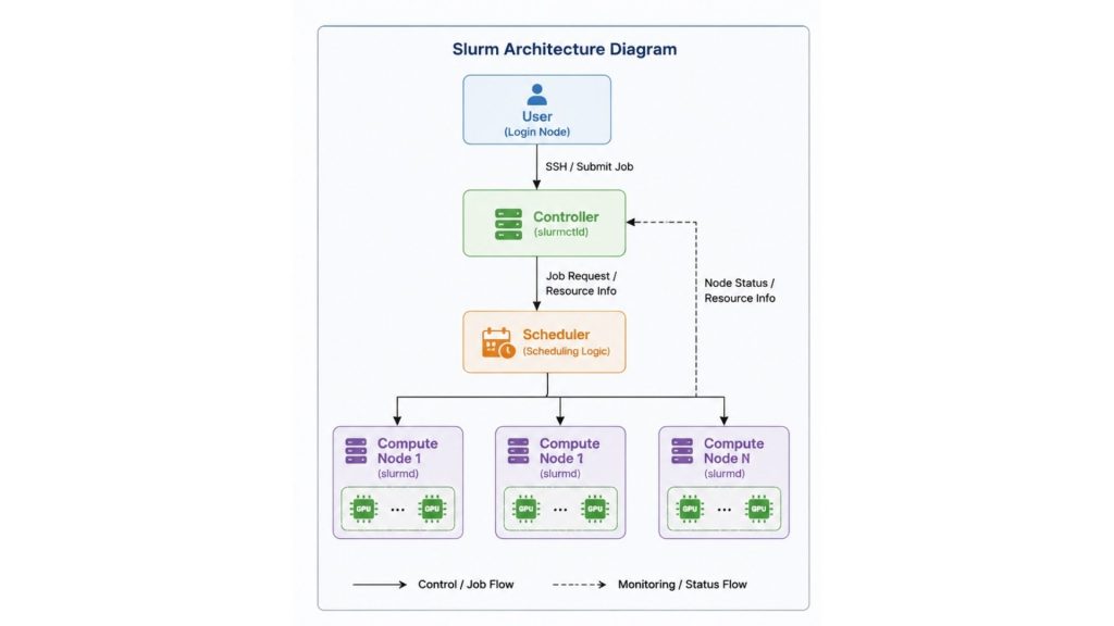 Interaction between Slurm components in an HPC cluster environment