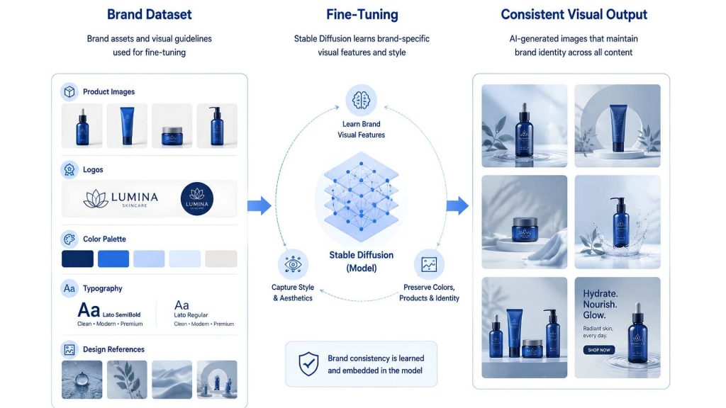 Stable Diffusion learning brand identity from custom training images