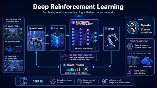 Deep reinforcement learning combines reinforcement learning with neural networks
